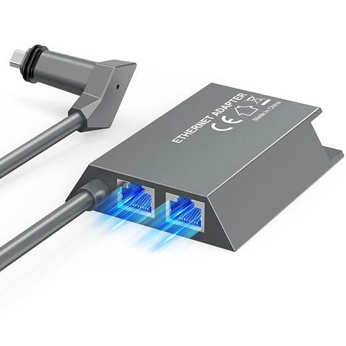 LUCMO Multi Ports Starlink Ethernet Adapter for Starlink Gen 2 Wired External Network, 2 Ports Starlink Ethernet Adapter 1 to 2 [2 Devices Networked Simultaneously] - Up to 1 Gbps