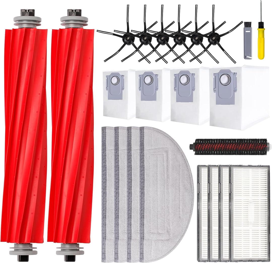 21 PCS Replacement Parts Compatible with Roborock S7 MaxV Ultra Robot Vacuum Cleaner,6 Side Brushes,4 HEPA Filters,4 Dust Bags,1 Cleaning Brush,2 Main Brushes,4 Mop Pads,2 Tools