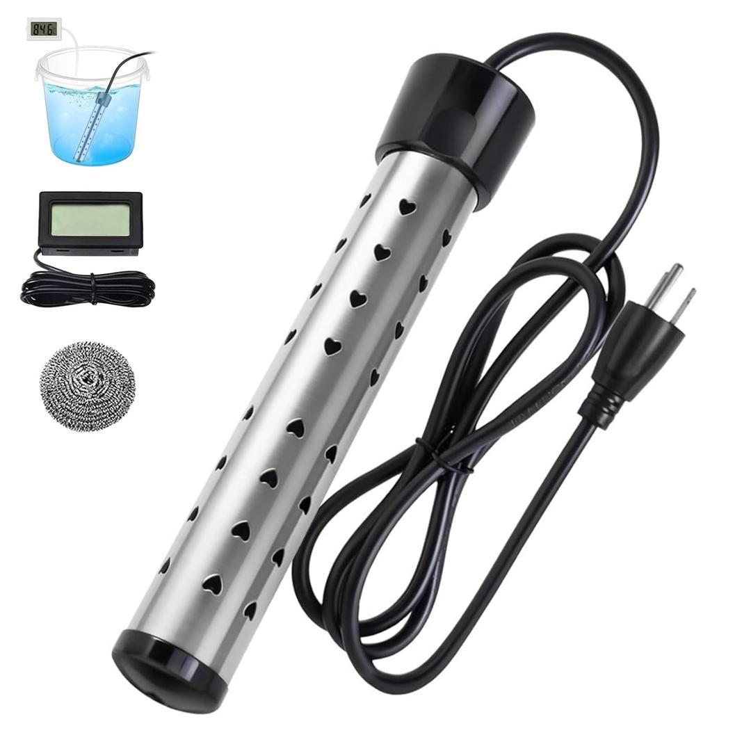 Immersion Water Heater,Anti-scalding Bucket Heater with Stainless Steel Guard Heat 5 Gallons of Water in Minutes,Electric Pool Water Heater for Above Ground Pool Bathtub,Camping