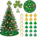 Ceenna 51 Pcs St. Patrick's Day Tree Decorations Set with 48 Shamrock Irish Coins Hanging Ornaments 5.9'' Double Season Clover Treetopper and 40'' Reversible St. Patrick's Day Tree Skirt