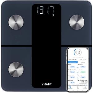 Vitafit Smart Bathroom Scale Body Weight, High Accuracy Assured by Weight Scale Professional Factory Since 2001, App Sync 13 Body Composition Including BMI, Body Fat and Muscle, 400lb, LED, Black