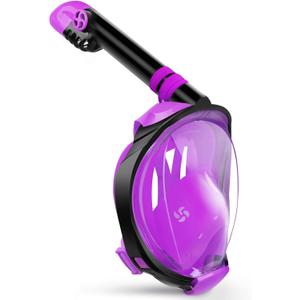 Greatever G2 Full Face Snorkel Mask with Latest Dry Top System,Foldable 180 Degree Panoramic View Snorkeling Mask with Camera Mount,Safe Breathing,Anti-Leak&Anti-Fog (Large/ X-Large, Purple)