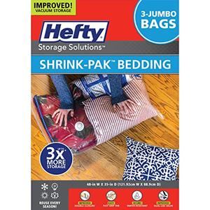 Shrink-Pak Space Bags Vacuum Storage Bags for Bedding Jumbo Compression 3 Pack Clear for Comforters Blankets (3 Jumbo/ Bedding Solo)