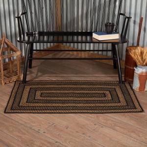 VHC Brands Farmhouse Primitive Jute Black Striped Rug Rectangle w/Floor Pad 27"x48"