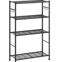 Sakugi Storage Shelves - 4-Tier Spacious Shelf Organizer with Hooks & Leveling Feet, Easy to Assemble, Rust-Resistant Garage Shelving for Kitchen, Pantry, Bedroom, 33.2" x 12.7" x 57.3", Black