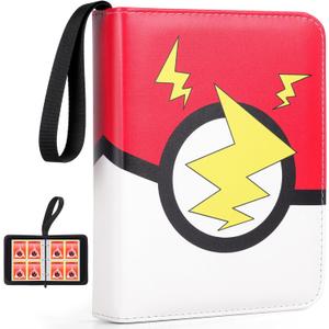 Card Binder 4-Pocket, Trading Card Collector with 50 Removable Sleeves, 400 Cards Pocket Portable Album Holder Book(Red)