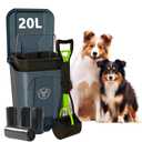 Outdoors Pet Waste Station 20L/5 Gallon Dog Poop Trash Can with Lid Foot Pedal, Removable Inner Bin,Includes 200 Bonus Waste Bags & Long Handle Green Pooper Scooper