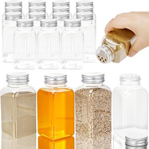 20 Pack 6 oz Plastic Spice Jars with Metal Lids Reusable Salt Pepper Shaker with Lids Clear Empty Square Spice Containers Seasoning Bottles for Kitchen Storage