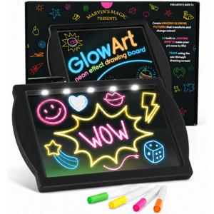 Marvin's Magic Glow Art Neon LED Drawing Board for Kids - Black Doodle Board with Glow in the Dark Markers - Light Up Tracing Pad and Drawing Tablet - Mess Free Arts and Crafts Set Ages 5+