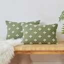 EMEMA Decorative Throw Pillow Covers Rhombic Jacquard Pillowcase Cushion Case Rectangle for Couch Sofa Bed Living Room Bedroom Set of 2, 12x20 Inch, Sage Green