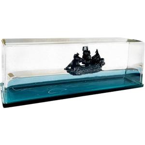 Unsinkable Black Pearl Pirate Wavey Boat Toy Model Desk Acrylic Paperweight Liquid Wave Decorations for Car Cruise Ship in a Bottle Box Toys (B-Small)