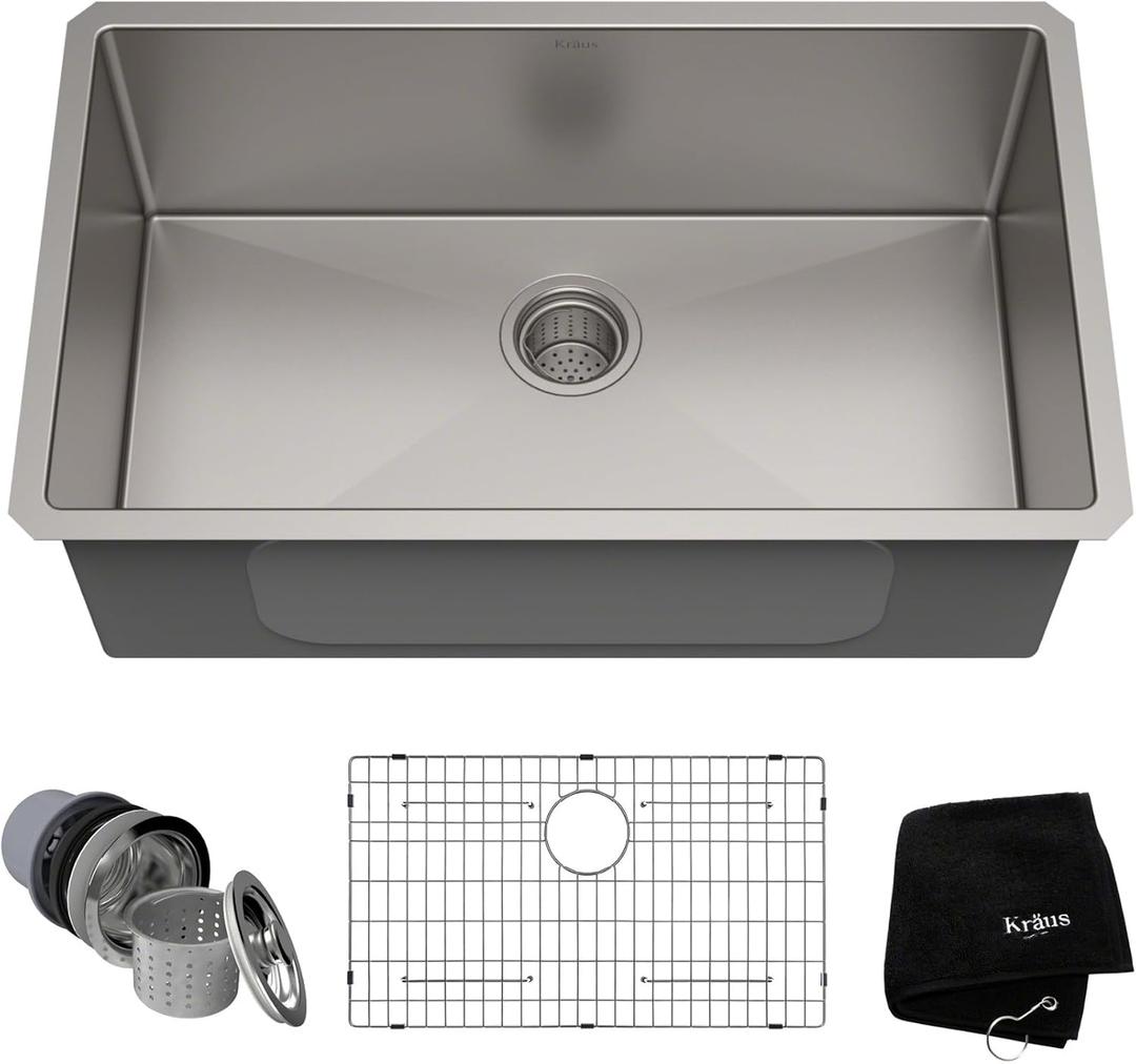 KRAUS Standart Pro 30 -inch Undermount Single Bowl 16 Gauge Stainless Steel Kitchen Sink, KHU100-30
