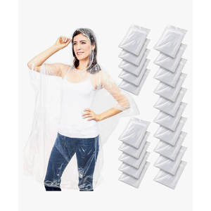Juvale 18-Pack Disposable Rain Ponchos with Hood for Adults, Lightweight Emergency Plastic Poncho for Outdoor Events, Travel, Camping, Hiking, and Festivals, Clear
