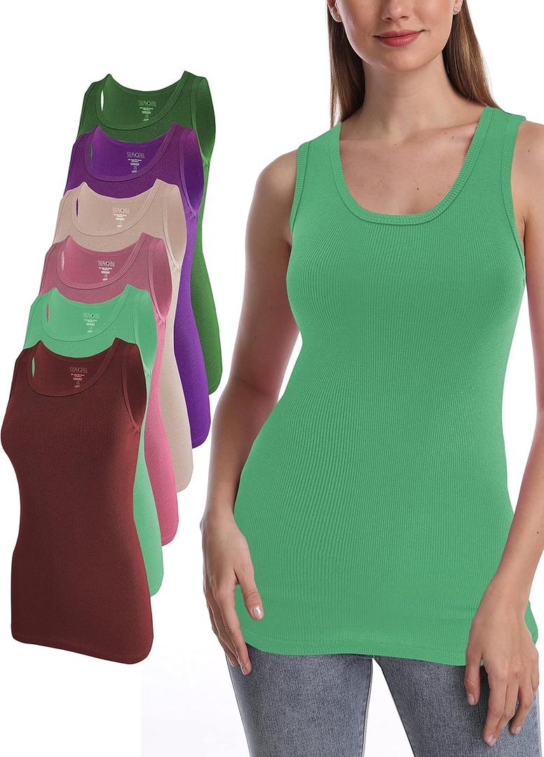 SUMONA Women Tank Tops Ribbed Rib A-Shirts Basic Sleeveless Tanks Top (XL, 6 Pack Assorted (EF)) SUMONA Women Tank Tops Ribbed Rib A-Shirts Basic Sleeveless Tanks Top (XL, 6 Pack Assorted (EF))
