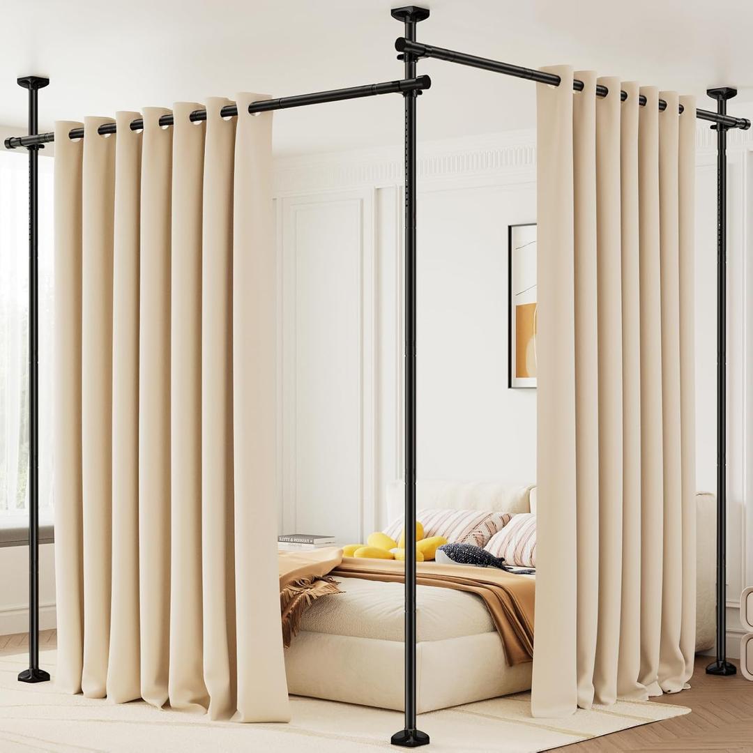 Bonpally Room Divider Curtain Rod, No Drilling Tension Rod for Room Separation, 4-10ft(H) 28-114inch(W) Adjustable Heavy Duty Floor to Ceiling Wall Divider Room Partition Privacy Separator, Black