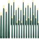 Rossesay 24 Pcs Flameless LED Taper Candles Battery Operated Candles 8.58'', 9.69'', 10.98'', 12.91'', 12.8'' Flameless Candlesticks Flickering for Halloween Christmas Church Wedding (Green)
