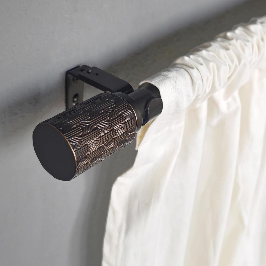 1 Inch Single Curtain Rods 36 to 72 Inches Adjustable Drapery Rods for Window width 24 to 68 Inches, Knitting Pattern Finials, Oil-rubbed Bronze