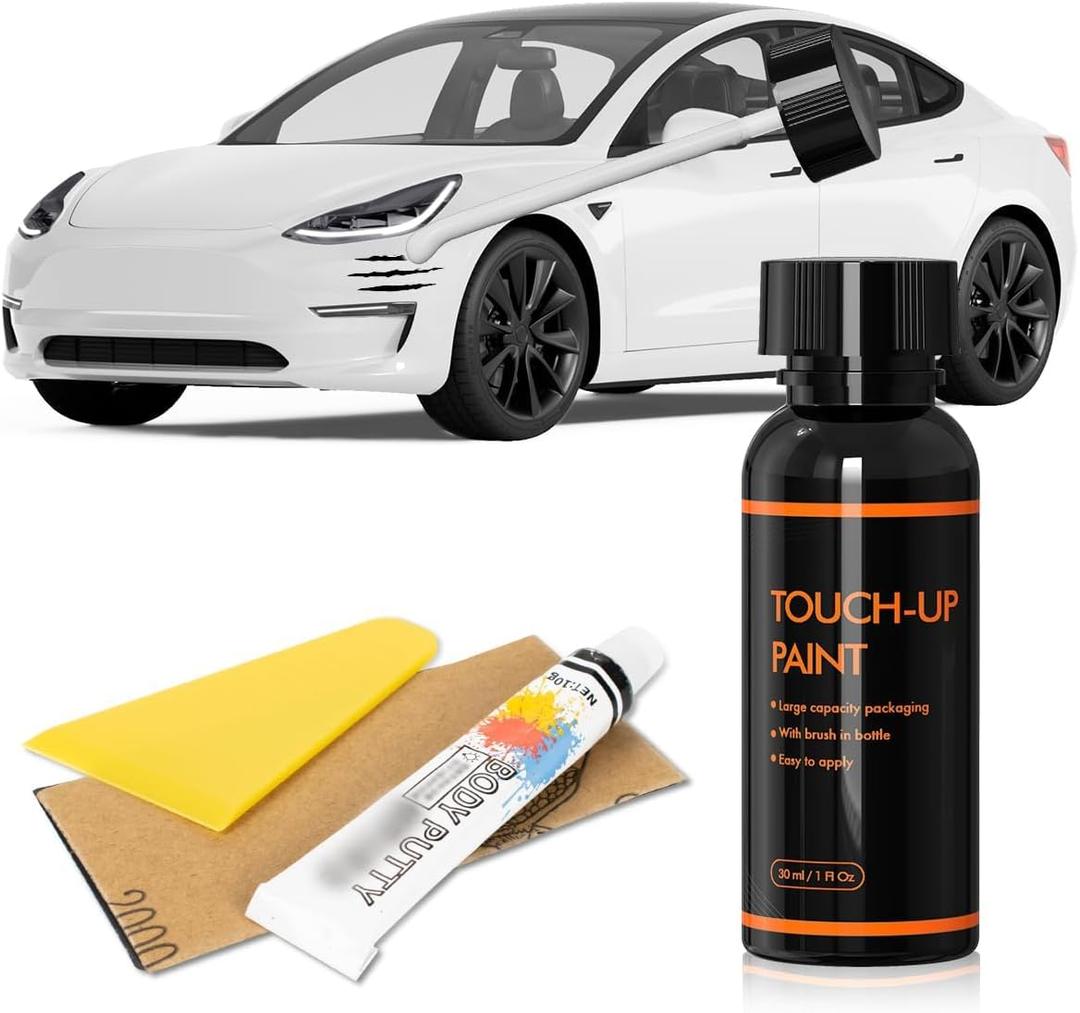 Car Scratch Remover, 30ml White Car Paint Touch Up for Deep Scratches, Quick Drying, Easy to Use, Includes Body Putty & Sandpaper for Professional DIY Finish