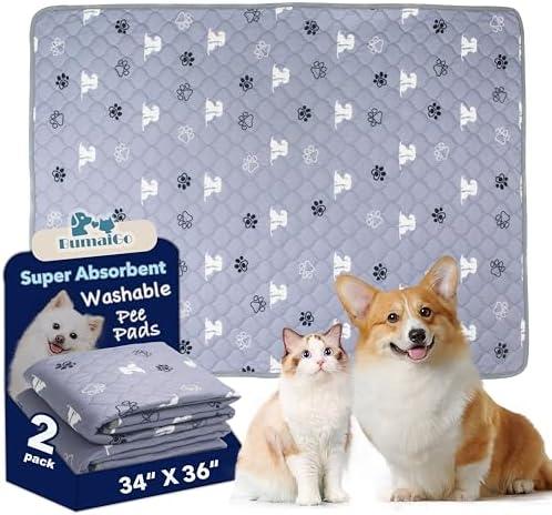 BumaiGo Washable Pee Pads for Dogs, 2-Pack 34x36in Reusable Puppy Pads, 100% Waterproof and Non-Slip Whelping Pads, Super Absorbent Pet Training Pads for Potty Training, Playpens, Crates and Couches