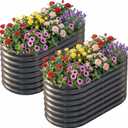 AHEONLAR 2 Pack 4x2x2ft Galvanized Raised Garden Bed Outdoor, Oval Sturdy and Durable Planter Boxes for Vegetables, Fruits, Flowers and Plants, Easy Assembly, Grey