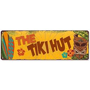 The Tiki Hut Sign Hut Decor Signs Bars Grill Decorations Hawaiian Accessories Patio Beach Surfboard Wall Art Plaque Vintage Tin Gift 6 x 18 High Gloss Metal 206180091028