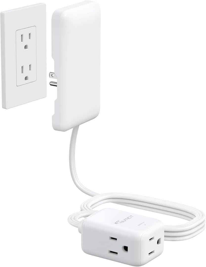 Outlet Cover Extension Cord Flat 6ft, ETL Listed, NUTICT 3 Prong Indoor Extension Cord Flat Wall Plug, 13A/1625W, 900J Surge Protector, Hidden Power Strip Behind TV Bed Dresser Bookshelf, White