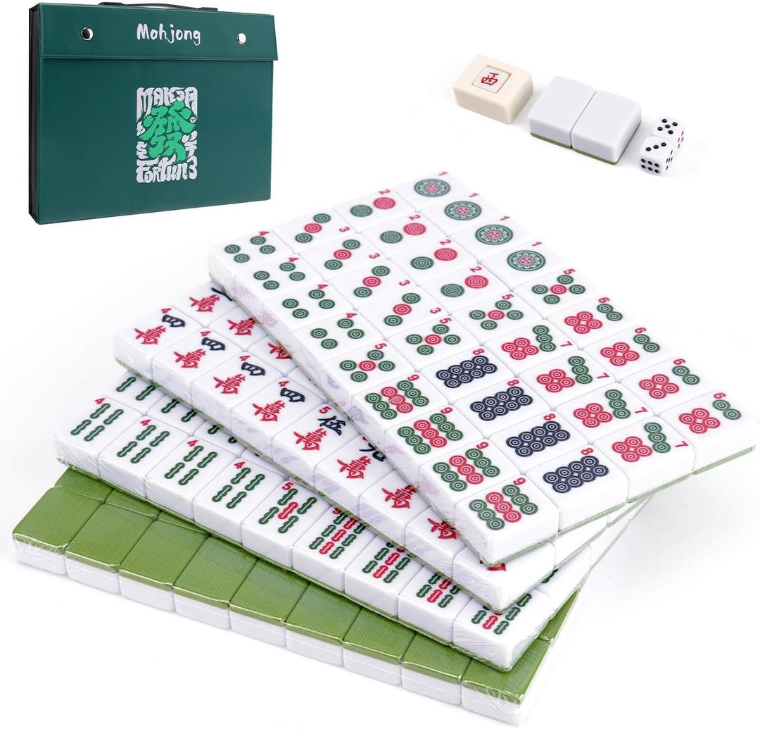 Pycoal Traditional Chinese Mahjong Tile Set, 1.4'' Melamine Mahjong Tiles Premium 146PCS Mahjong Set with Portable Carrying Case, Instruction Manual, Dice Set, Mah jongg Game Set for Family, Gathering