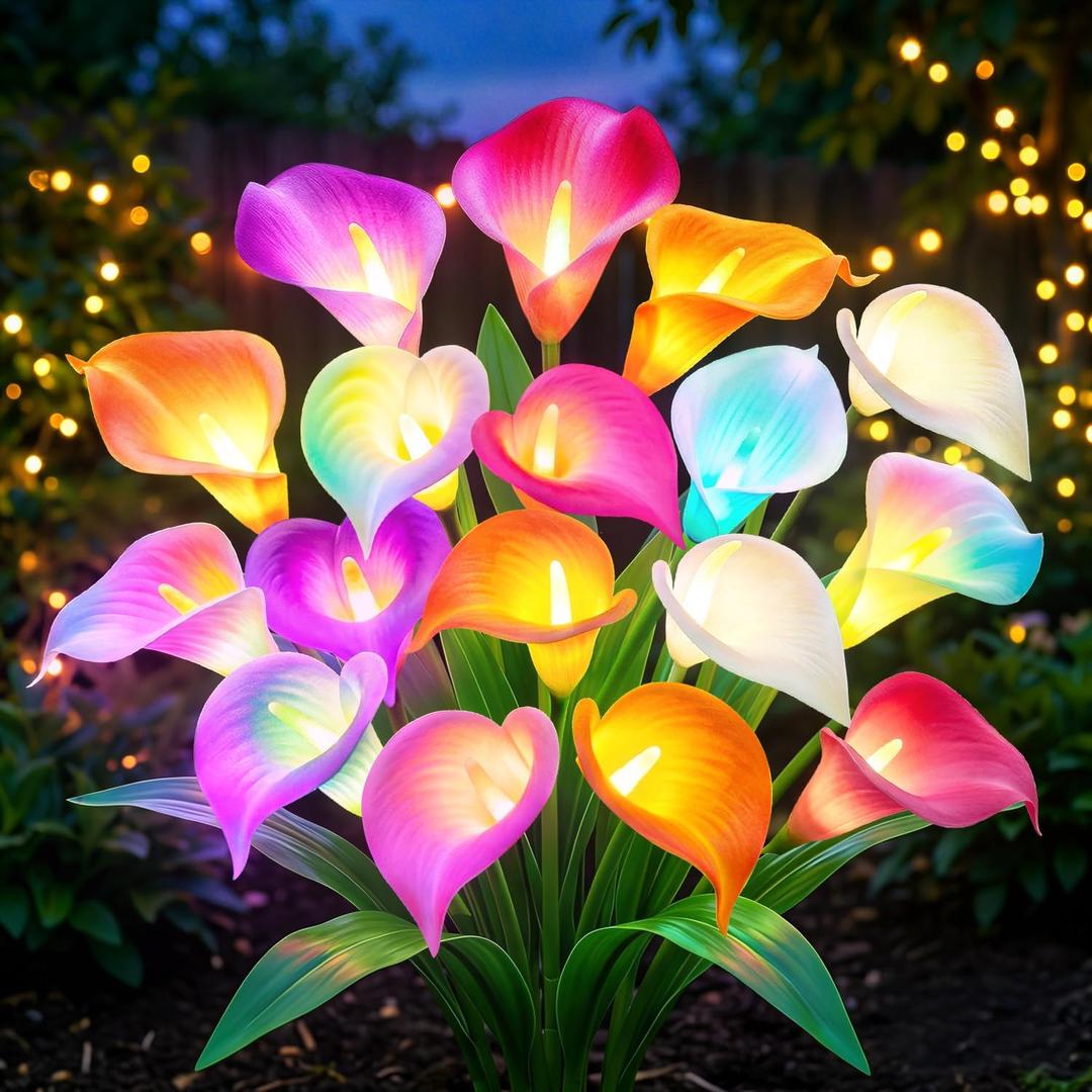 KOOPER Solar Lights Outdoor Decorative, 4 Pack Color Changing Solar Garden Lights With 20 Calla Lily Flower Lights, Solar Flowers Outdoor Waterproof IP65 For Yard Lawn Garden Decor, Gift For Women Mom