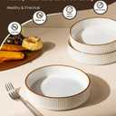 GBhome Pasta Bowls Set of 6, 7.5 Stoneware Dinner & Salad Bowls, Double Reactive Glaze Ceramic Soup Bowls, Stackable, Microwave & Dishwasher Safe, White with Honey-Brown Edge