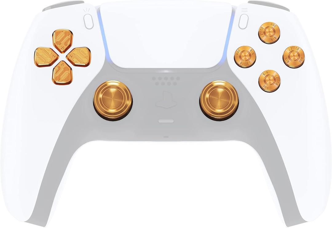eXtremeRate Gold Metal Thumbsticks Dpad ABXY Buttons for PS5 Controller, Custom Replacement Aluminum Analog Thumb Sticks & Action Buttons & Direction Keys - NO Controller