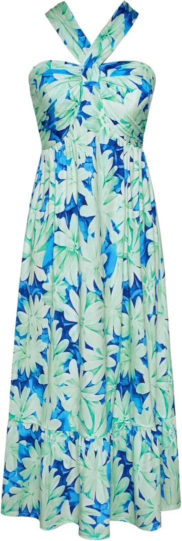 GRACE KARIN 2025 Women's Criss Cross Halterneck Sleeveless Summer Floral Print Flowy A Line Maxi Dress, M