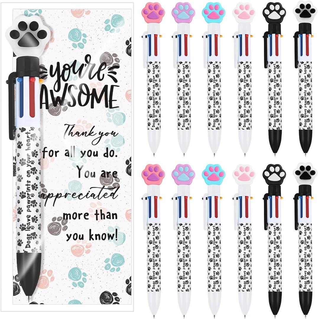 36 Sets Vet Tech Appreciation Gifts Include 6 in 1 Multicolor Dog Paw Pens with Cards Opp Bags Valentines Thank You Gifts for Veterinary Receptionist Week Coworker Pet Lover (Vivid Color)