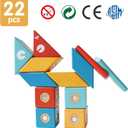 Magnetic Wooden Blocks Set, 22 Pieces STEM Travel Creativity Magnet Block Toys for 3 4 5 Year Old Age Girls Boys