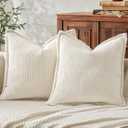 Mecatny Corduroy Throw Pillow Covers 24x24 Set of 2, Neutral Decorative Soft Boho Couch Pillow Covers with Broadside for Sofa Living Room, Cream White