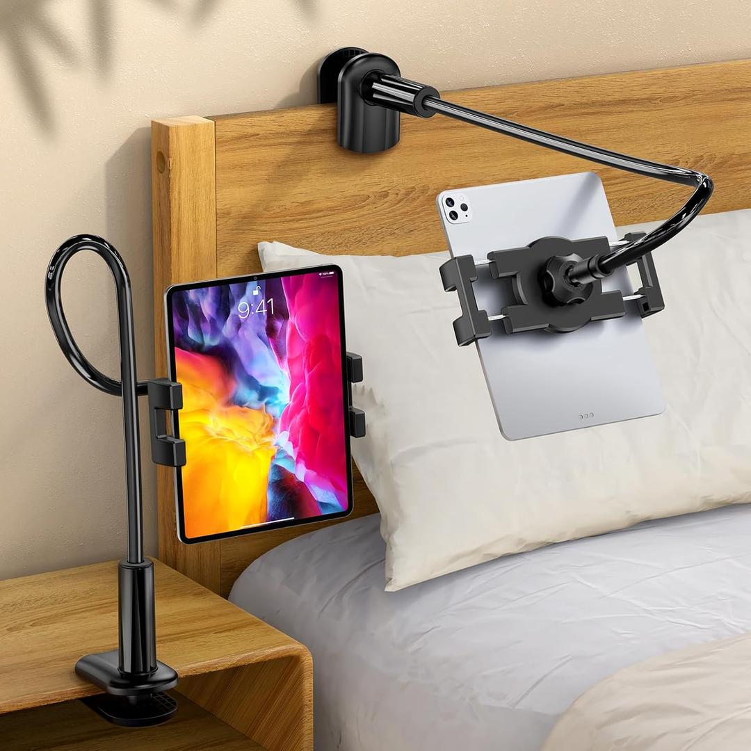 Gooseneck Tablet Holder Stand for Bed Adjustable Flexible Long Arm Tablets Mount Clamp on Table Compatible with iPad Air Mini | Galaxy Tabs | Kindle Fire | Switch or Other 4.7-12.9" Devices