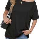 Rooscier Women's Off The Shoulder Tops Summer Short Sleeve T Shirts Tees Loose Fit Casual Shirts (S)