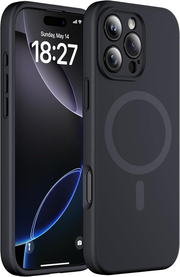 Magnetic for iPhone 16 Pro Max Case, Compatible with MagSafe, Full Camera Protection, Military-Grade Protection 3.0mm Thicken Silicone Phone Cover for 16 ProMax 6.9", Black