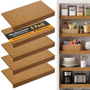SpaceAid Bamboo Wire Shelf Covers for Pantry Rack, 24"W x 12"D, Brown 5pcs