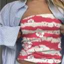 SOLY HUX Women's Summer Floral Print Going Out Bandeau Sleeveless Crop Tops Vintage Y2K Streetwear (Red, S)