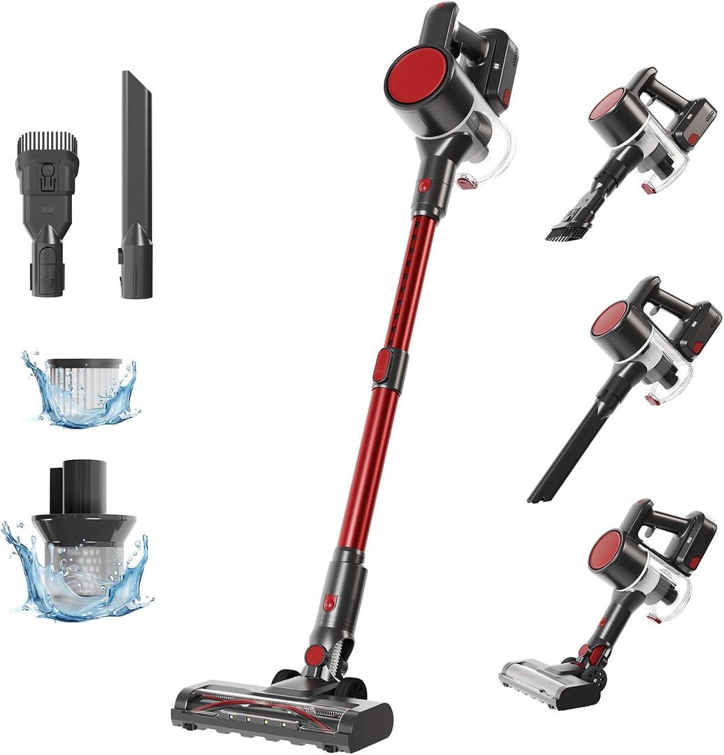 NEWBULIG Cordless Vacuum Cleaner, Lightweight Stick Vacuum for Home with Anti-Tangle and LED Lights, Powerful Rechargeable Wireless Cleaners for Hardwood Floors Carpet Pet Hair