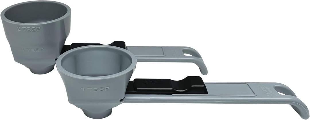 NEW VERSION: Slide Scoop the original measuring scoop + funnel No spill preparation of protein powder, workout & sports drinks, baby formula & kcup refill Mess & Spill free - (Set of 1 & 2 Tablespoon) (Gray)
