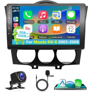 2+32G Android 13 Car Stereo for Mazda RX-8 2003-2008 with Wireless Carplay&Android Auto,9 Inch Touch Screen Car Radio Support Bluetooth FM/RDS HiFi WiFi GPS+AHD Backup Camera