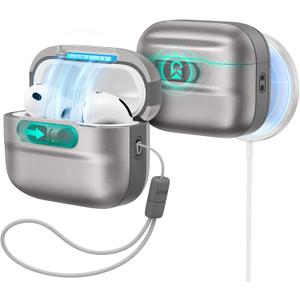 ESR for AirPods Pro 3 Case (2025), Compatible with AirPods Pro 3 (USB-C Cable), MagSafe Ready, Magnetic Lid Lock, Full Drop Protection Cover with Lanyard, Titanium