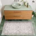 Washable 2x3 Throw Rugs for Entryway, Front Door Mat, Low Pile Non-Slip Small Area Rugs for Kitchen, Bathroom, Powder Room, Mudroom, Neutral Light Grey with Floral Accent