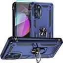 UeFor Motorola Moto G 5G 2022 Case with 2 Pcs Tempered Glass Screen Protector, Military-Grade Armor Shockproof Protective Phone Cover with Ring Magnetic Kickstand for Moto G 5G, Blue