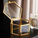 Vintage Glass Jewelry Box - Hexagon Gold Glass Box Keepsake Box for Storage Ring Earring Trinket, Jewelry Organizer and Decorative Box Gift for Women and Girls-Large