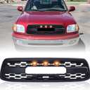 Front Grill Compatible with 2000 2001 2002 Tundra, Front TRD Style Grille Replacement with 3 Amber LED Lights Accessories, Matte Black