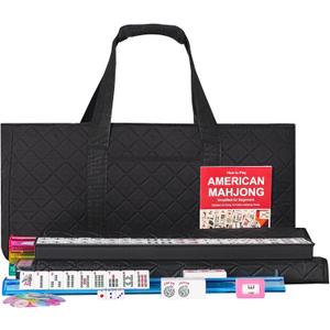 ZGME American Mahjong Set, 166 White Tiles with Black Rectangular Bag and Accessories, 4 All-in-One Mahjong Racks with Pushers, Complete Western Mahjong Set