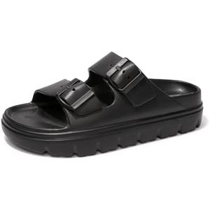 FUNKYMONKEY Women's Comfort Slides Double Buckle Adjustable Plastics Flat Sandals