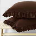 KKJIAF Ruffle Pillow Cases Queen Size Set of 2, Ruffled Pillow Covers with Envelope Closure, Wrinkle Resistant Ruffled Pillow Shams 20" x 30", Brown